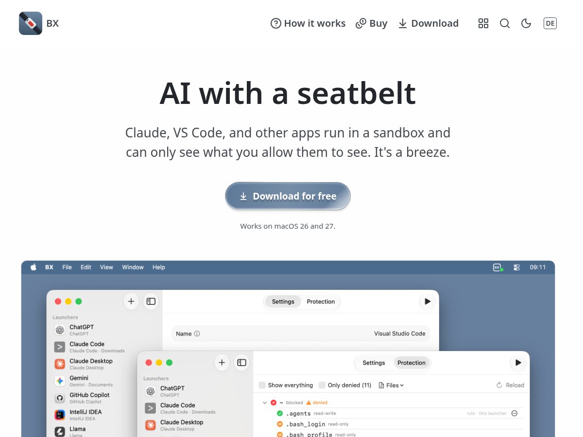 Landing-page snapshot of bxsandbox.app