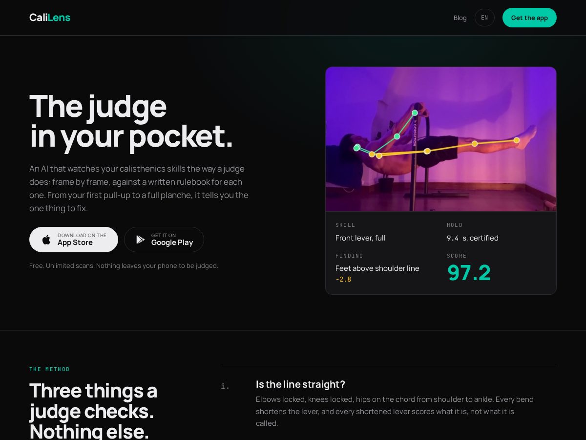 Landing-page snapshot of calilens.app