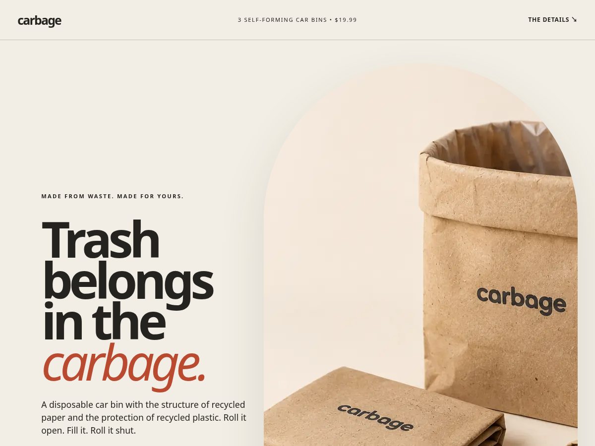 Landing-page snapshot of carbagebags.com