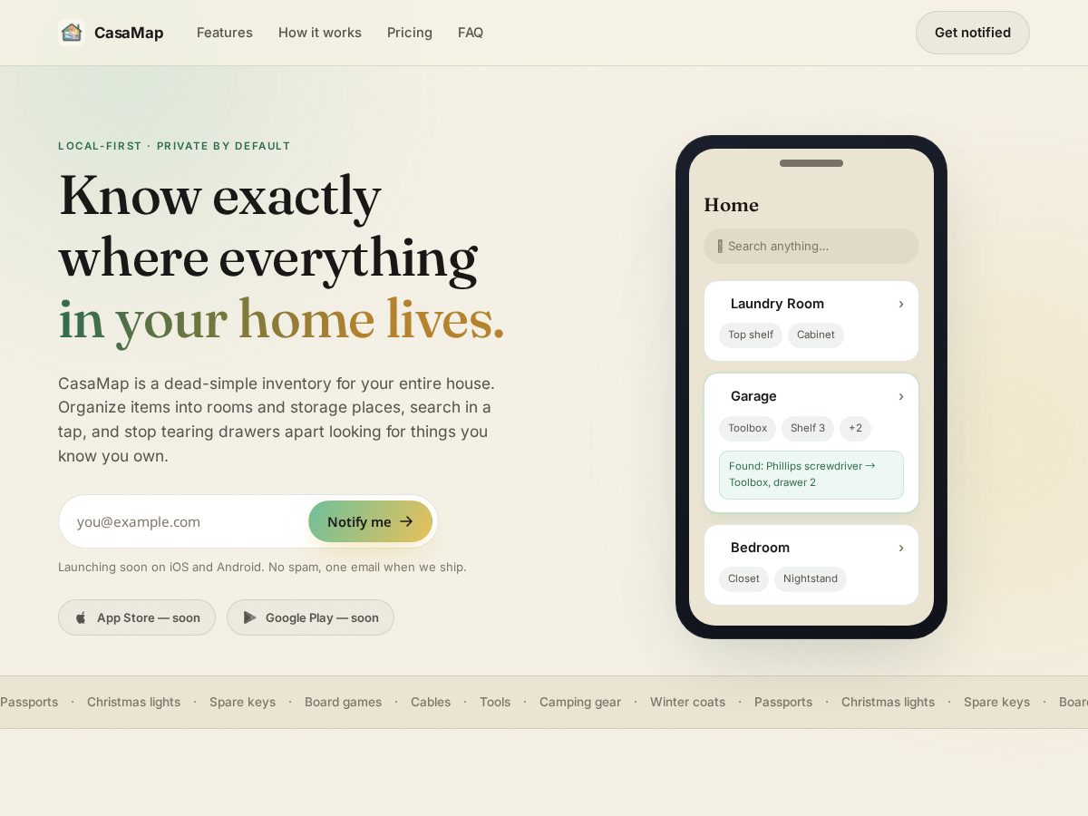 Landing-page snapshot of casa-map.com