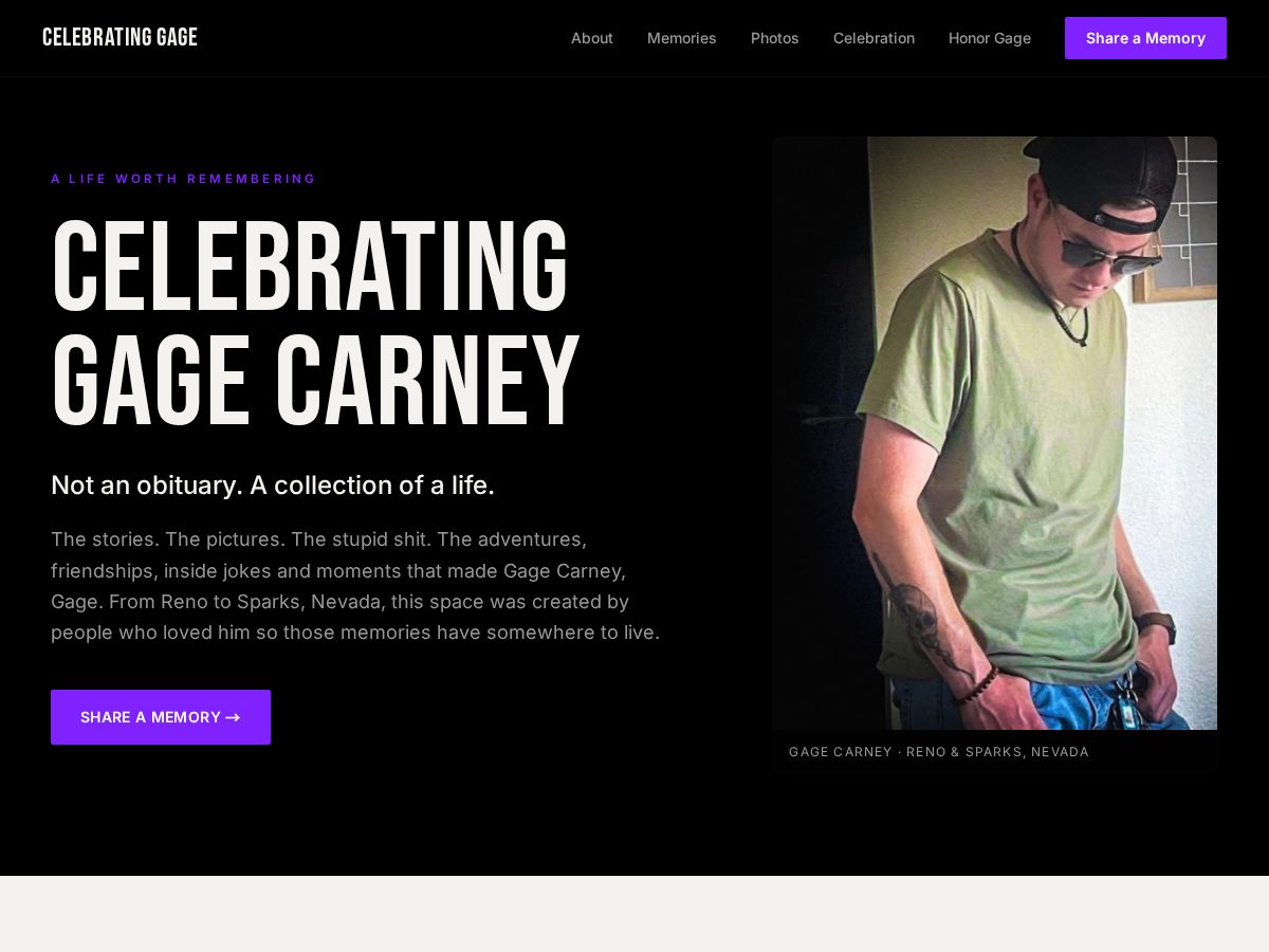 Landing-page snapshot of celebratinggage.com