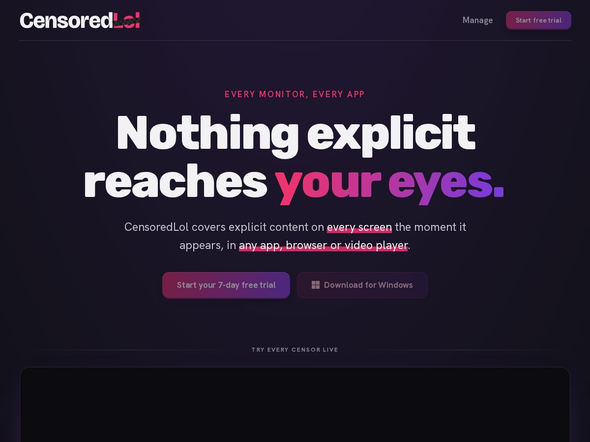 Landing-page snapshot of censoredlol.com