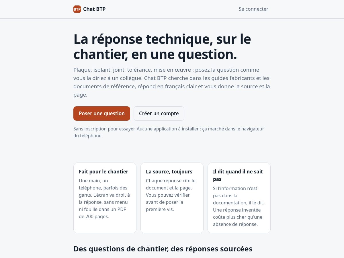 Landing-page snapshot of chat-btp.com