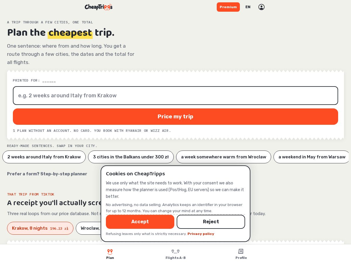 Landing-page snapshot of cheaptripps.com