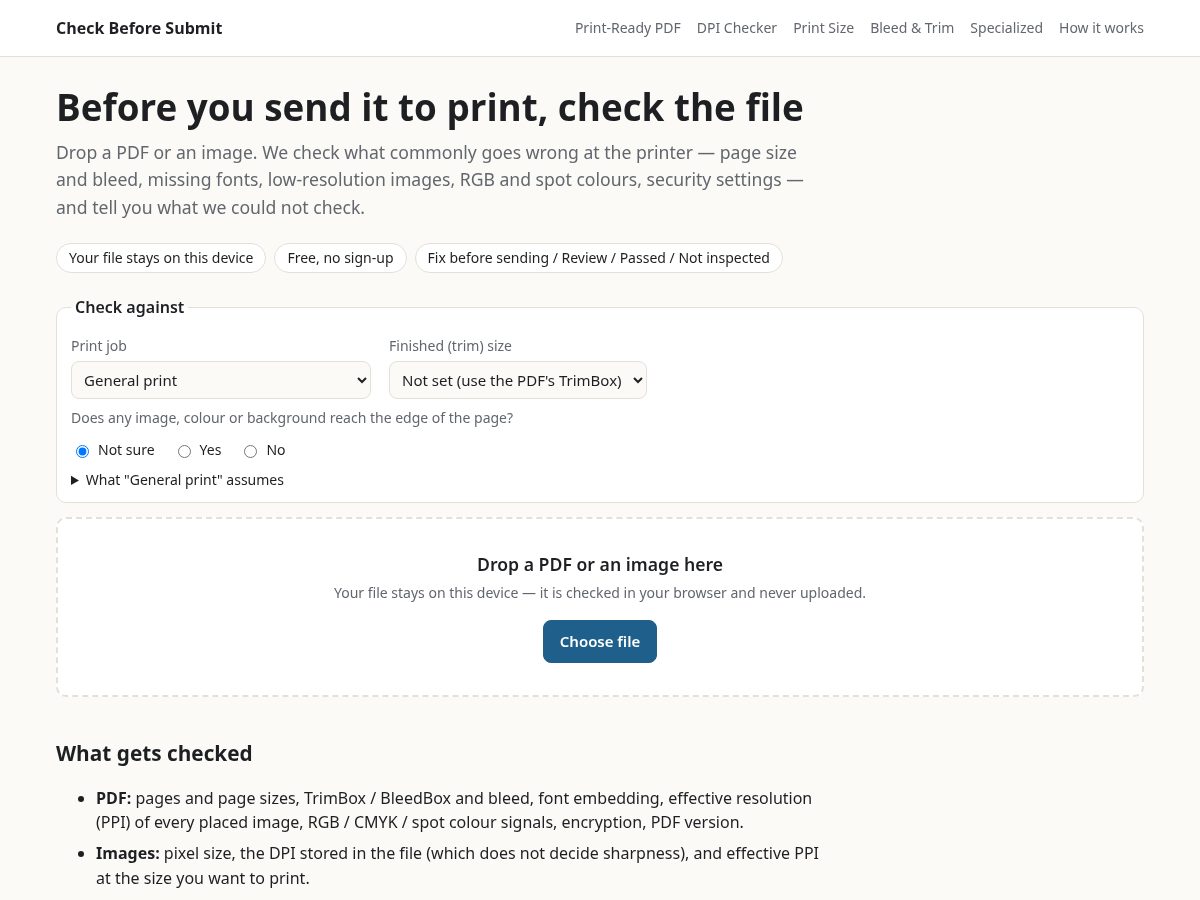Landing-page snapshot of checkbeforesubmit.com