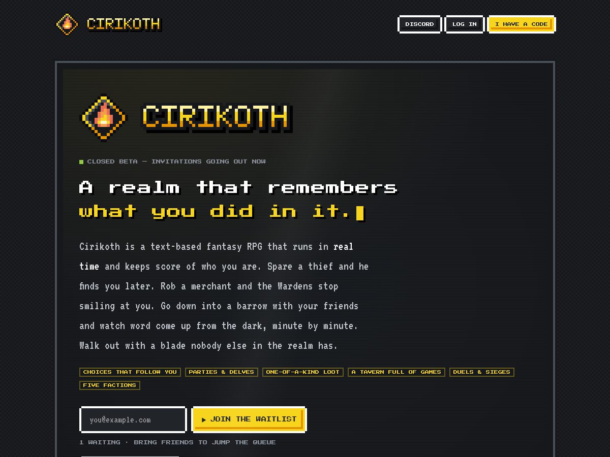 Landing-page snapshot of cirikoth.com