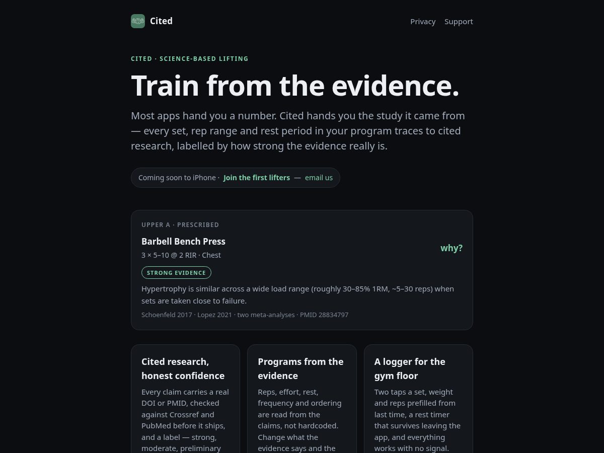 Landing-page snapshot of citedlifting.com