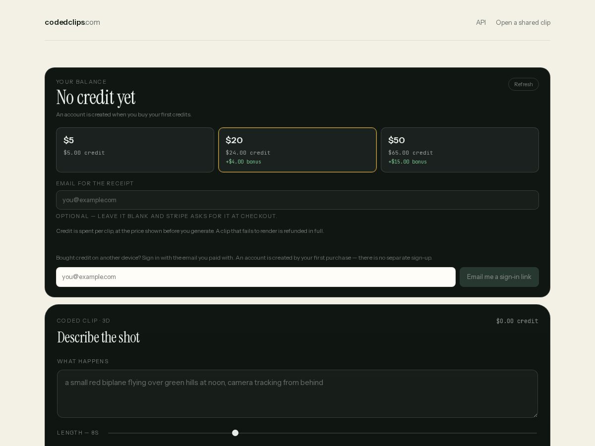 Landing-page snapshot of codedclips.com