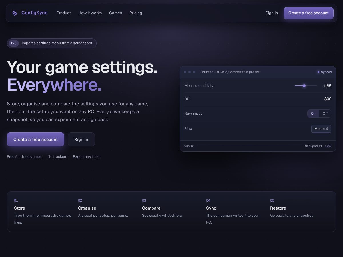 Landing-page snapshot of configsync.app