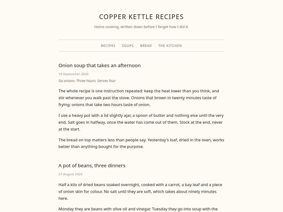 Landing-page snapshot of copperkettlerecipes.com