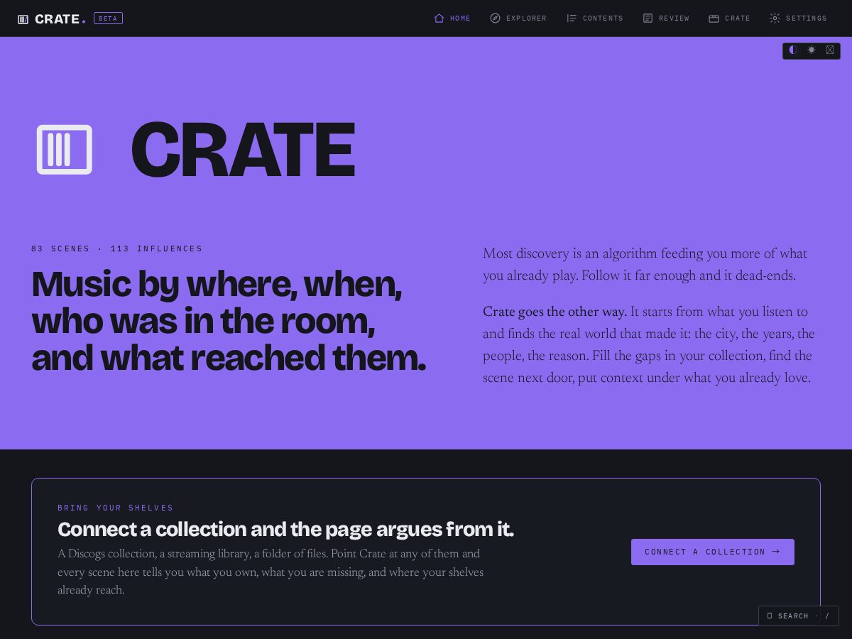 Landing-page snapshot of cratescenes.com