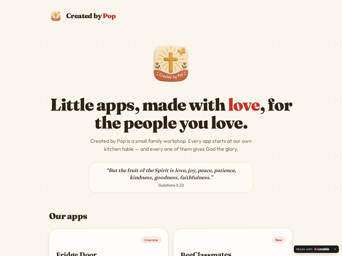 Landing-page snapshot of createdbypop.com