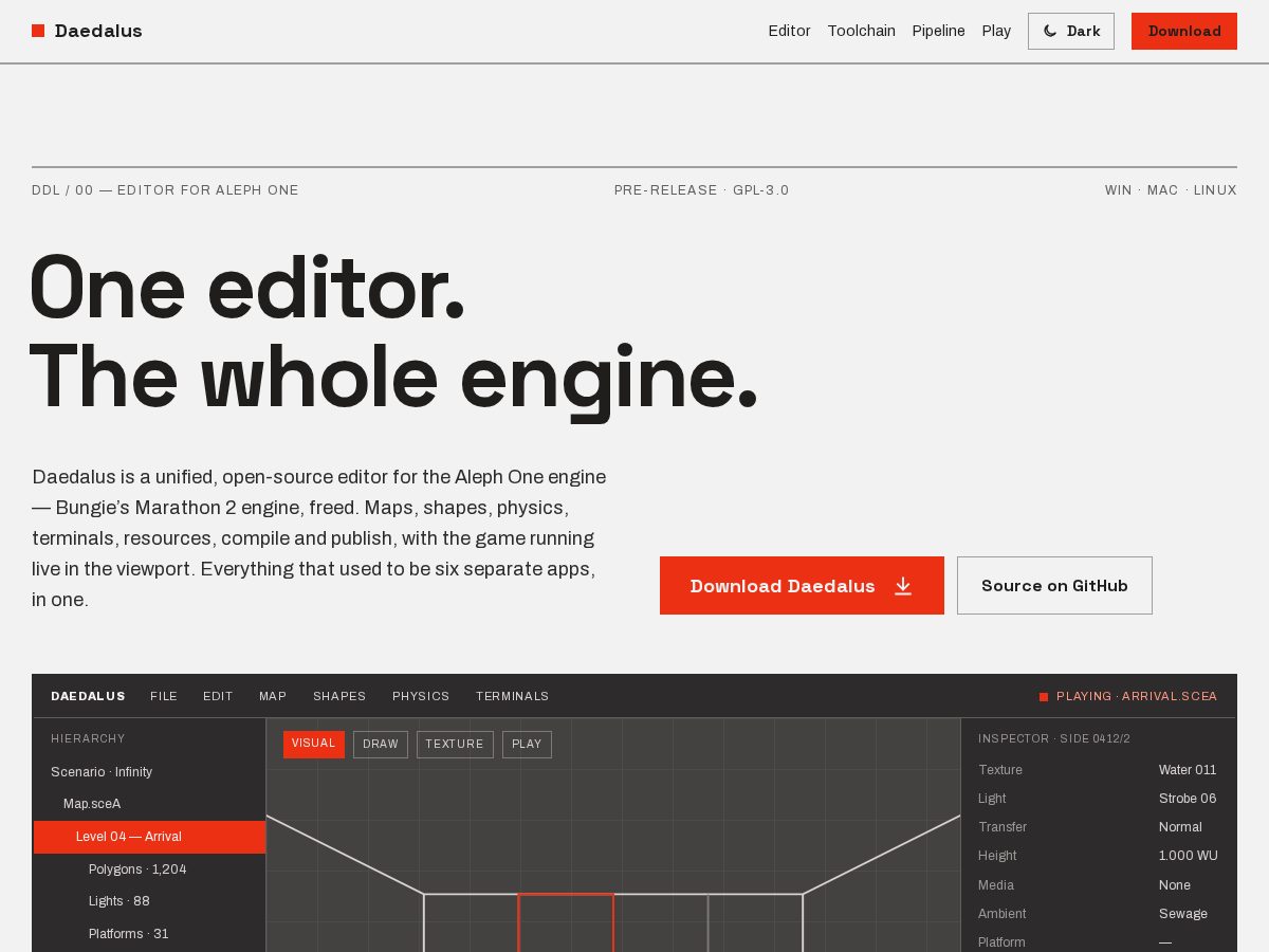 Landing-page snapshot of daedalus.onl