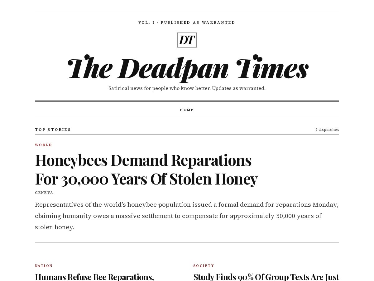 Landing-page snapshot of deadpantimes.com