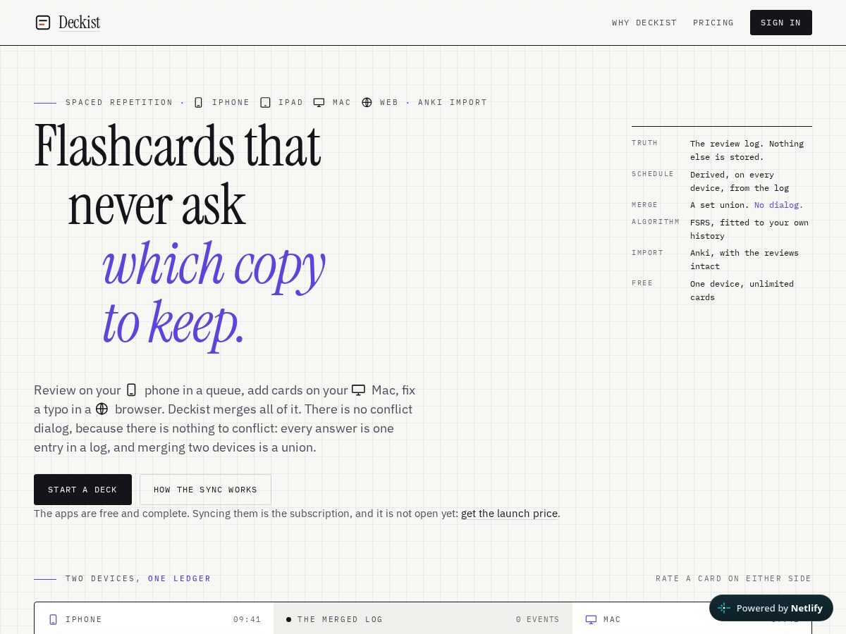 Landing-page snapshot of deckist.app