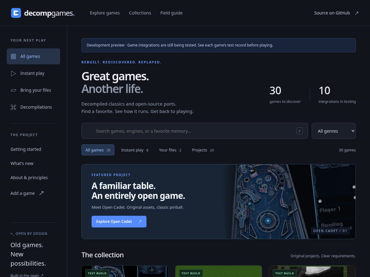 Landing-page snapshot of decompgames.com
