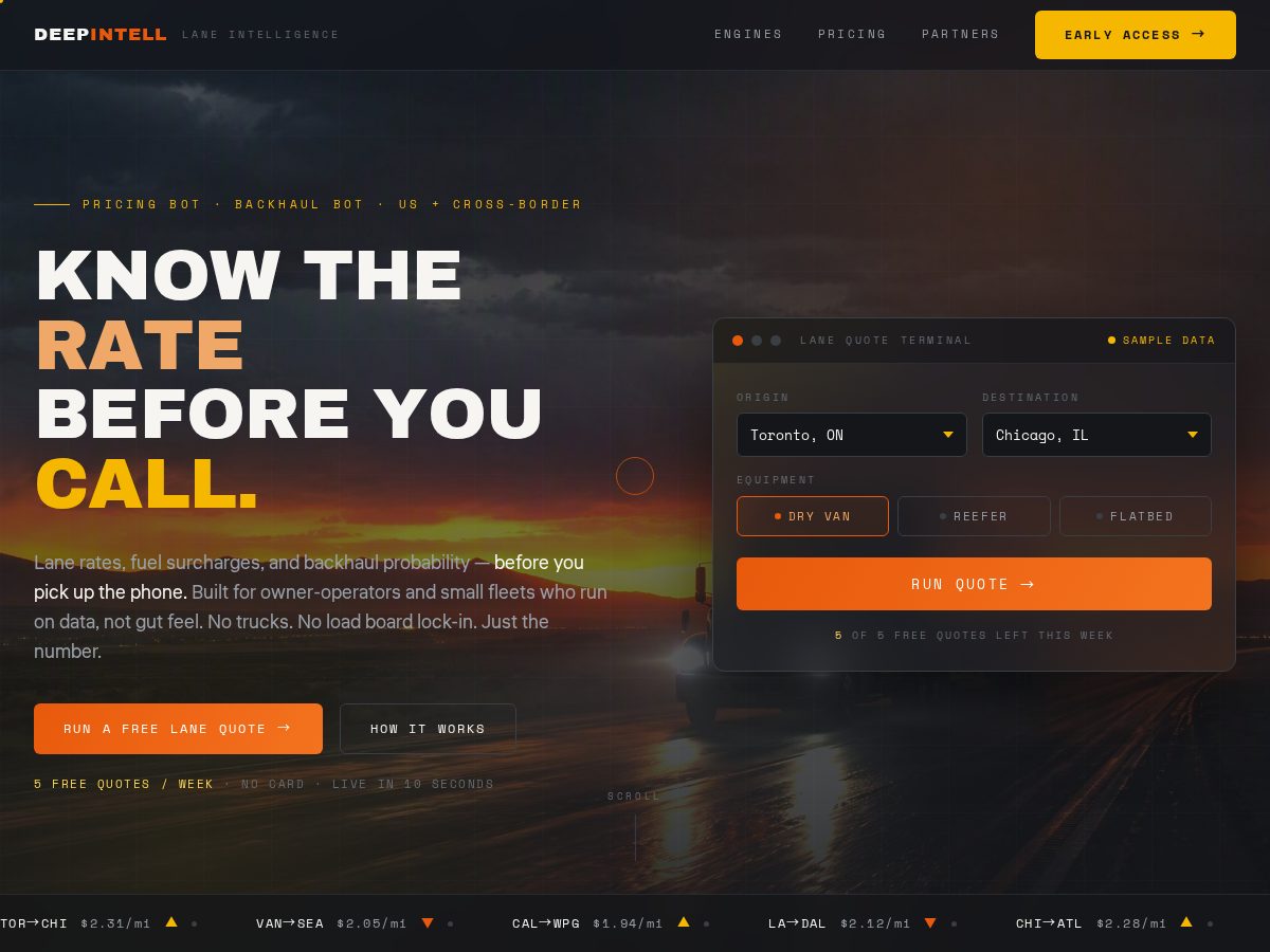 Landing-page snapshot of deepintell.app