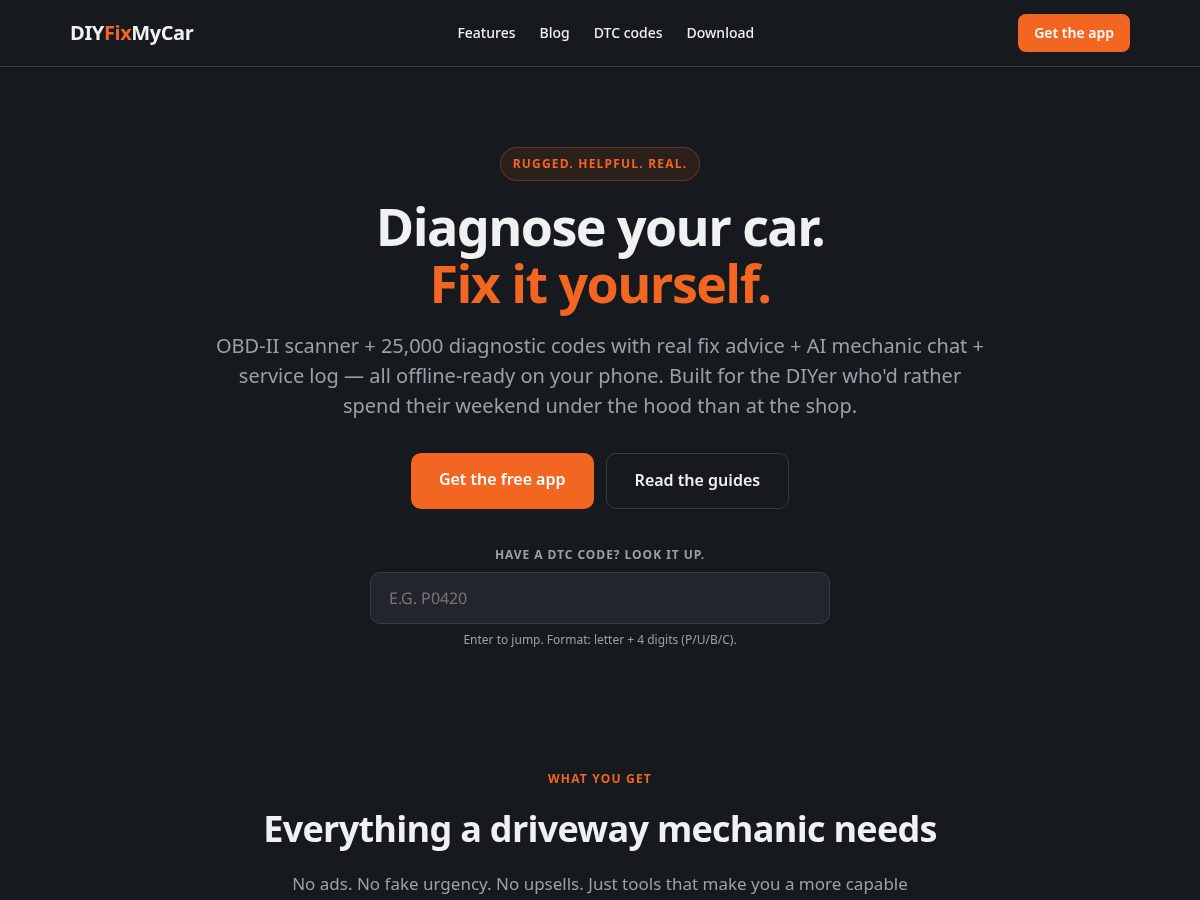 Landing-page snapshot of diycarfix.com
