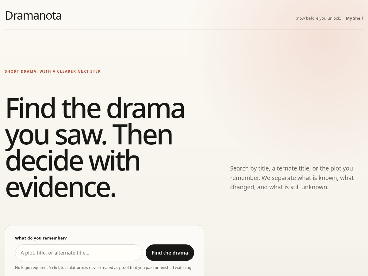 Landing-page snapshot of dramanota.com