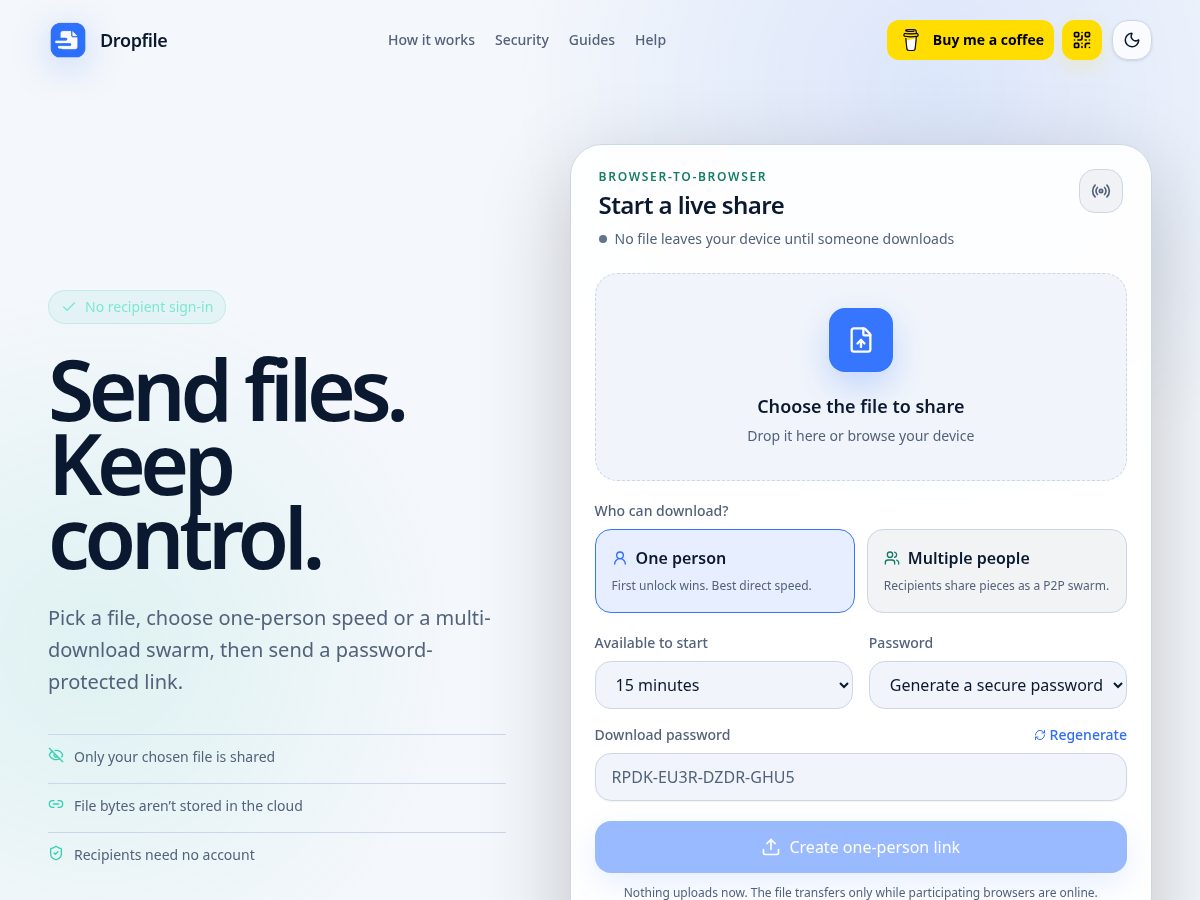 Landing-page snapshot of dropfile.site