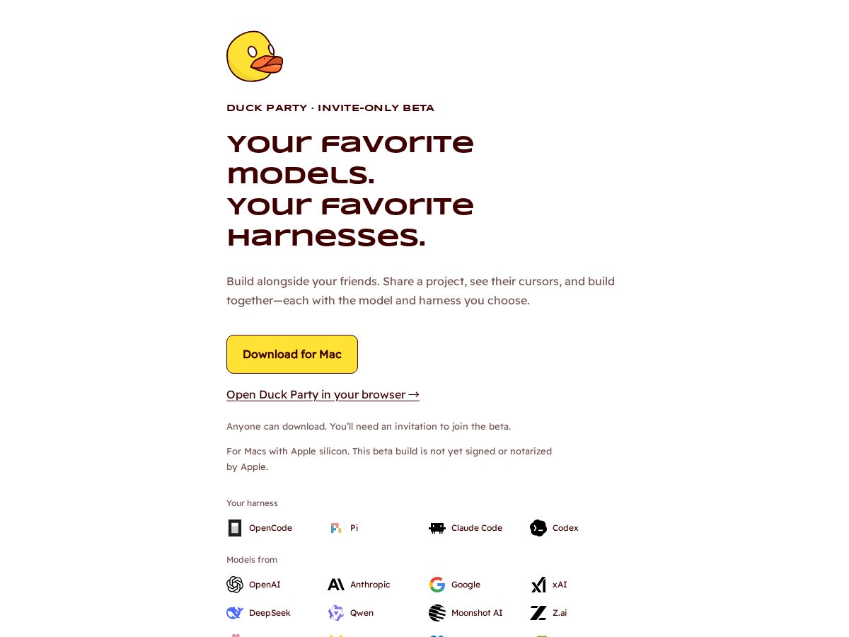Landing-page snapshot of duck.party