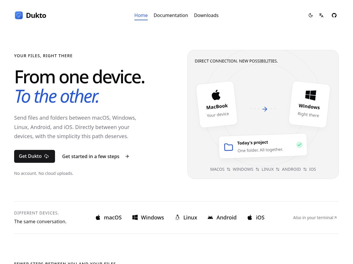 Landing-page snapshot of dukto.app