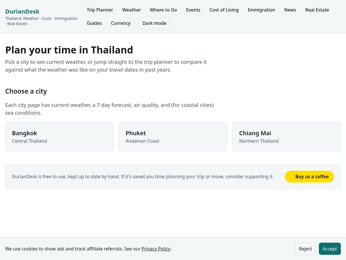 Landing-page snapshot of duriandesk.com