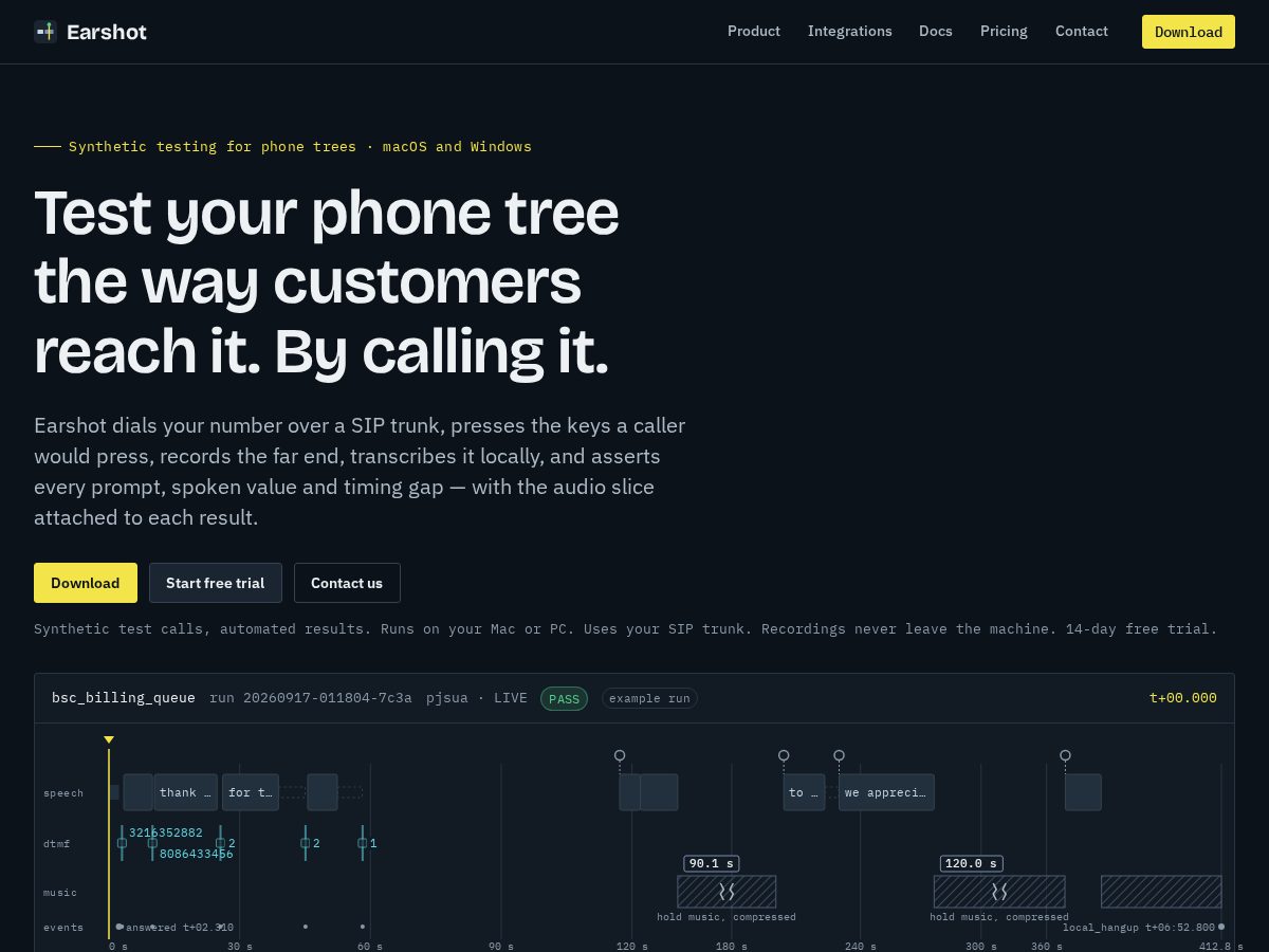 Landing-page snapshot of earshot.channel