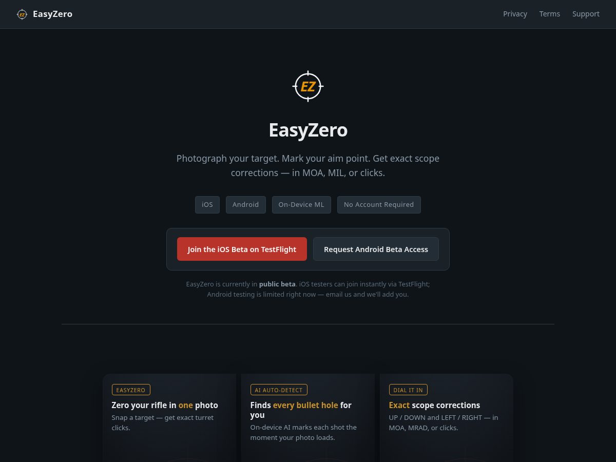 Landing-page snapshot of easyzero.app