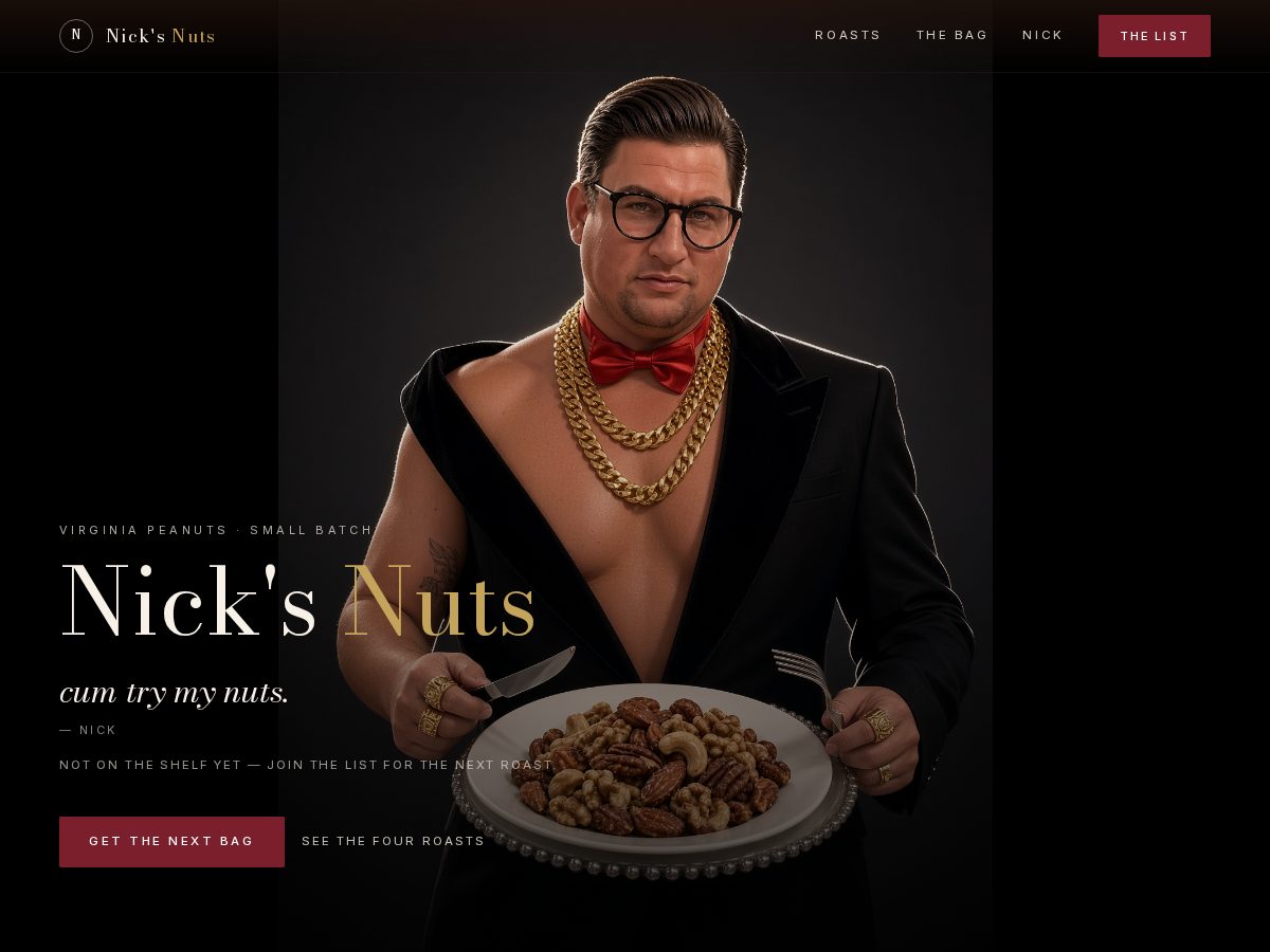 Landing-page snapshot of eatnicksnuts.com