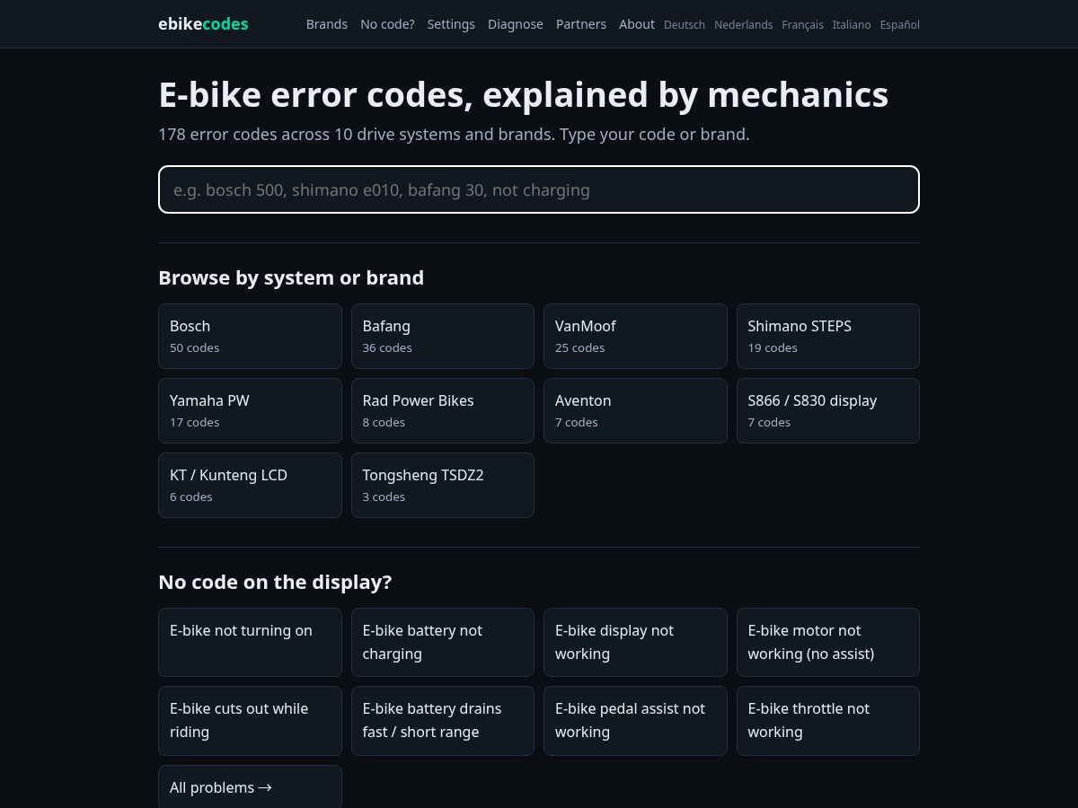 Landing-page snapshot of ebikecodes.com