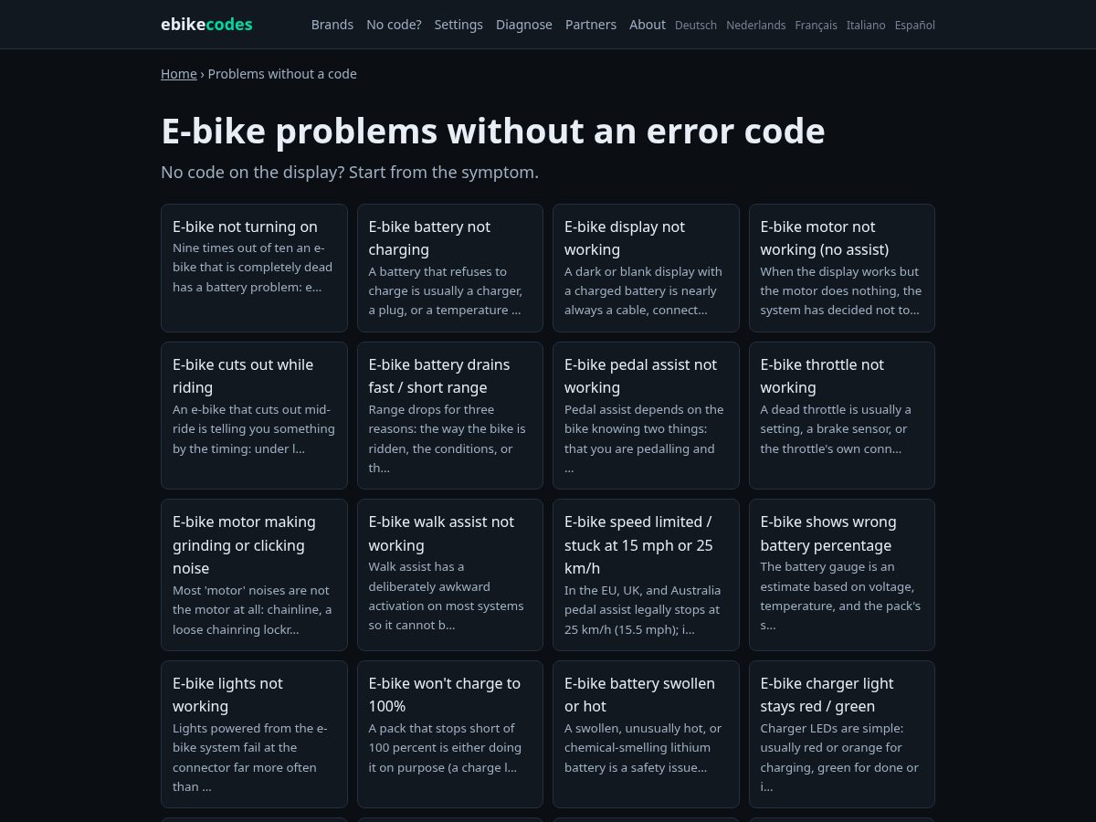 Landing-page snapshot of ebikeproblems.com