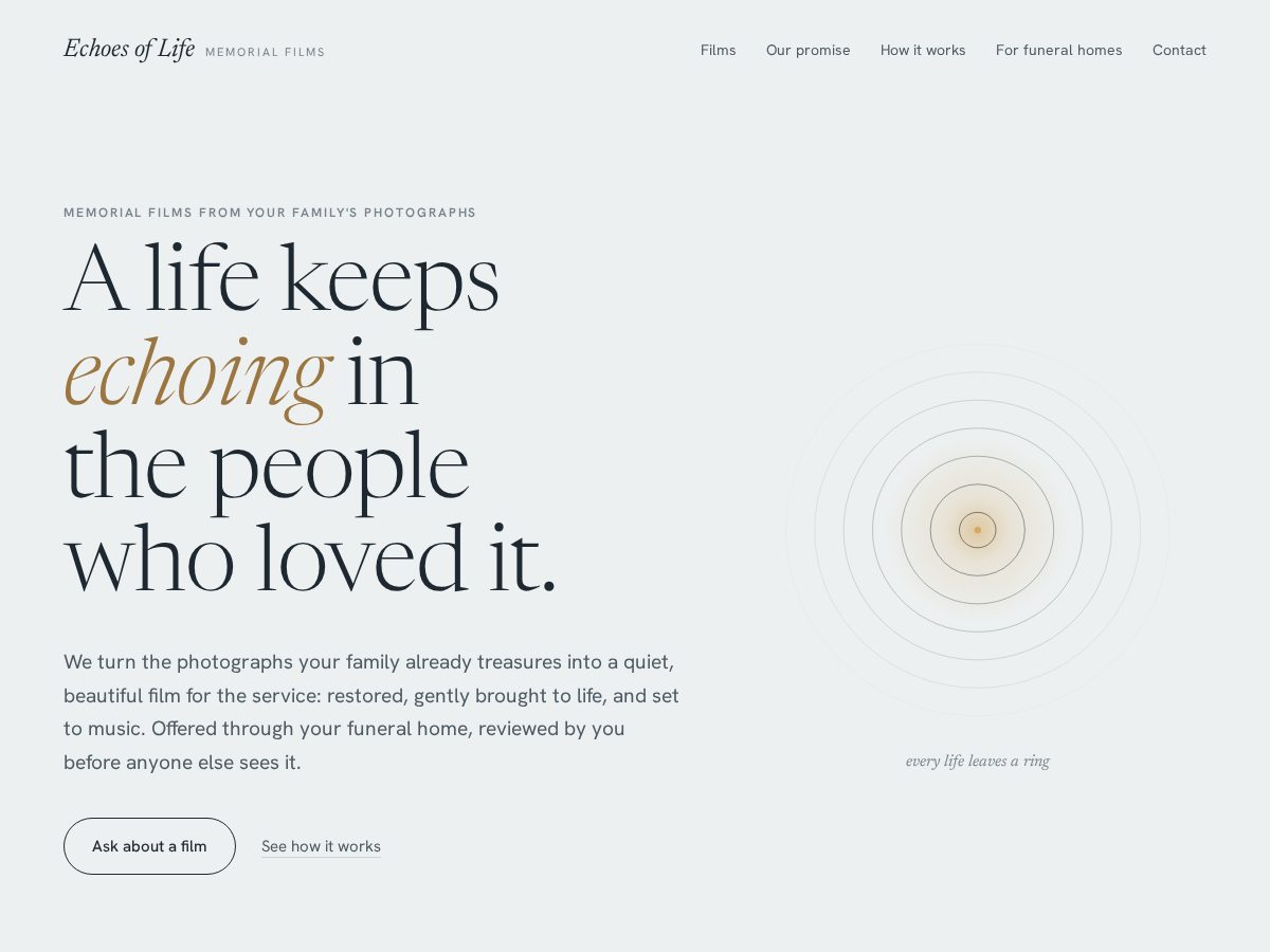 Landing-page snapshot of echoesoflifestudio.com