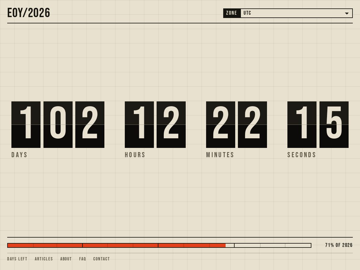 Landing-page snapshot of endofyearcountdown.com