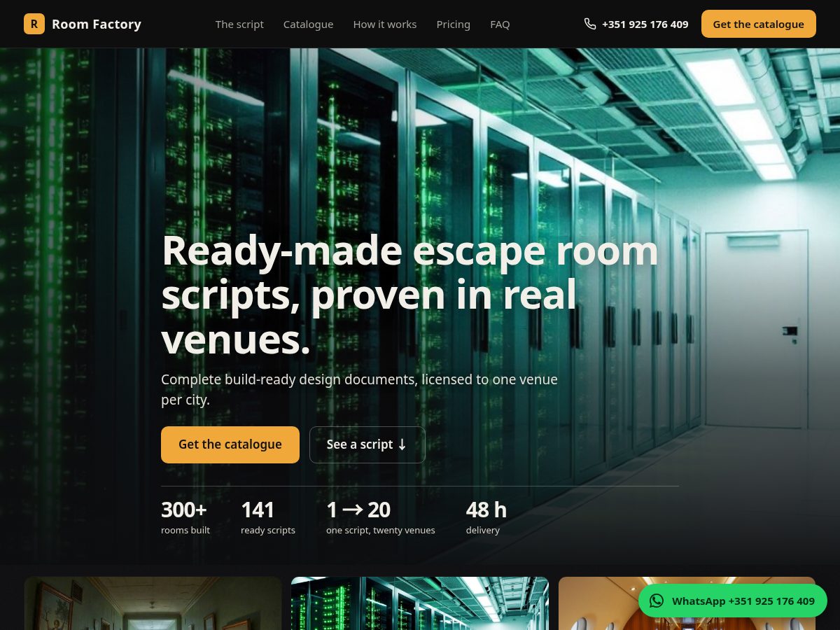 Landing-page snapshot of escaperoomscripts.com