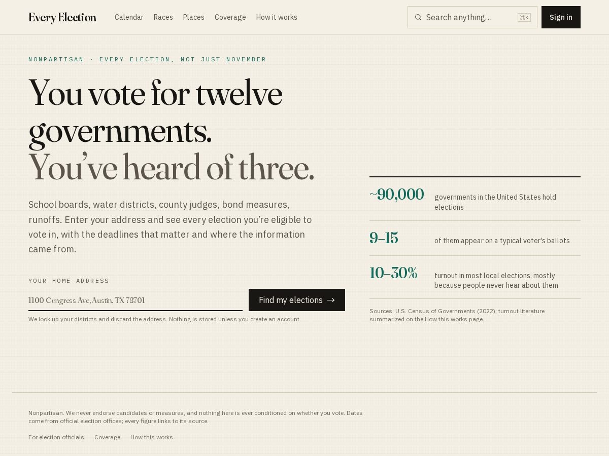Landing-page snapshot of everyelection.app