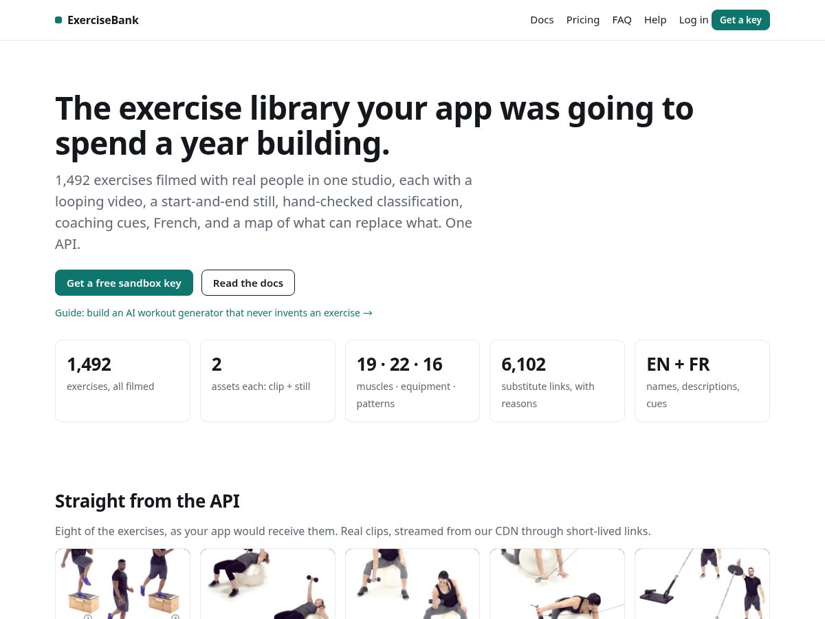 Landing-page snapshot of exercisebank.net
