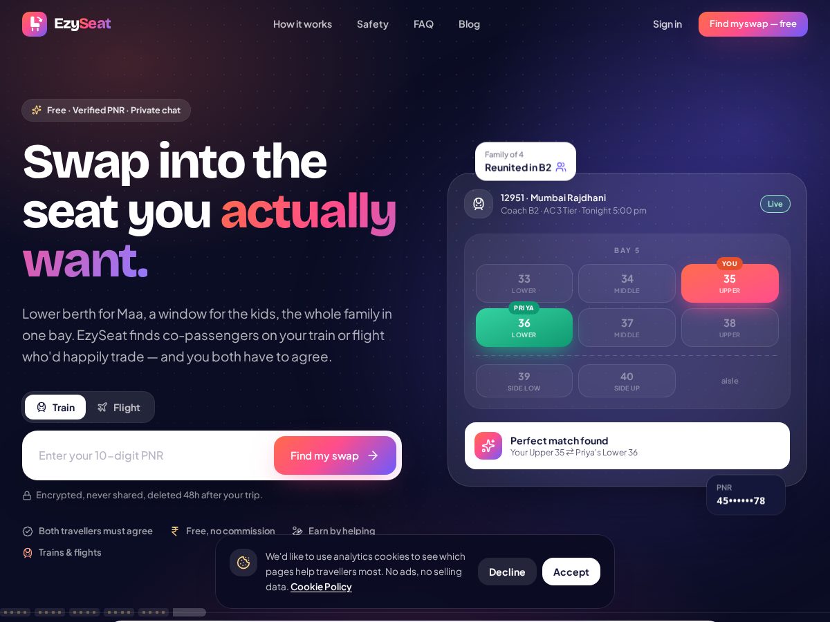 Landing-page snapshot of ezyseats.com