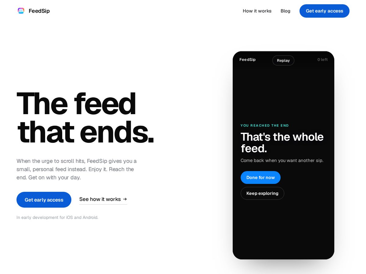 Landing-page snapshot of feedsip.app