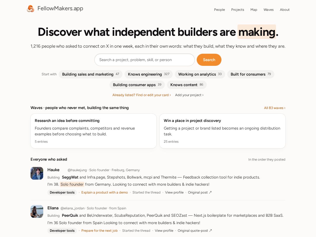 Landing-page snapshot of fellowmakers.app