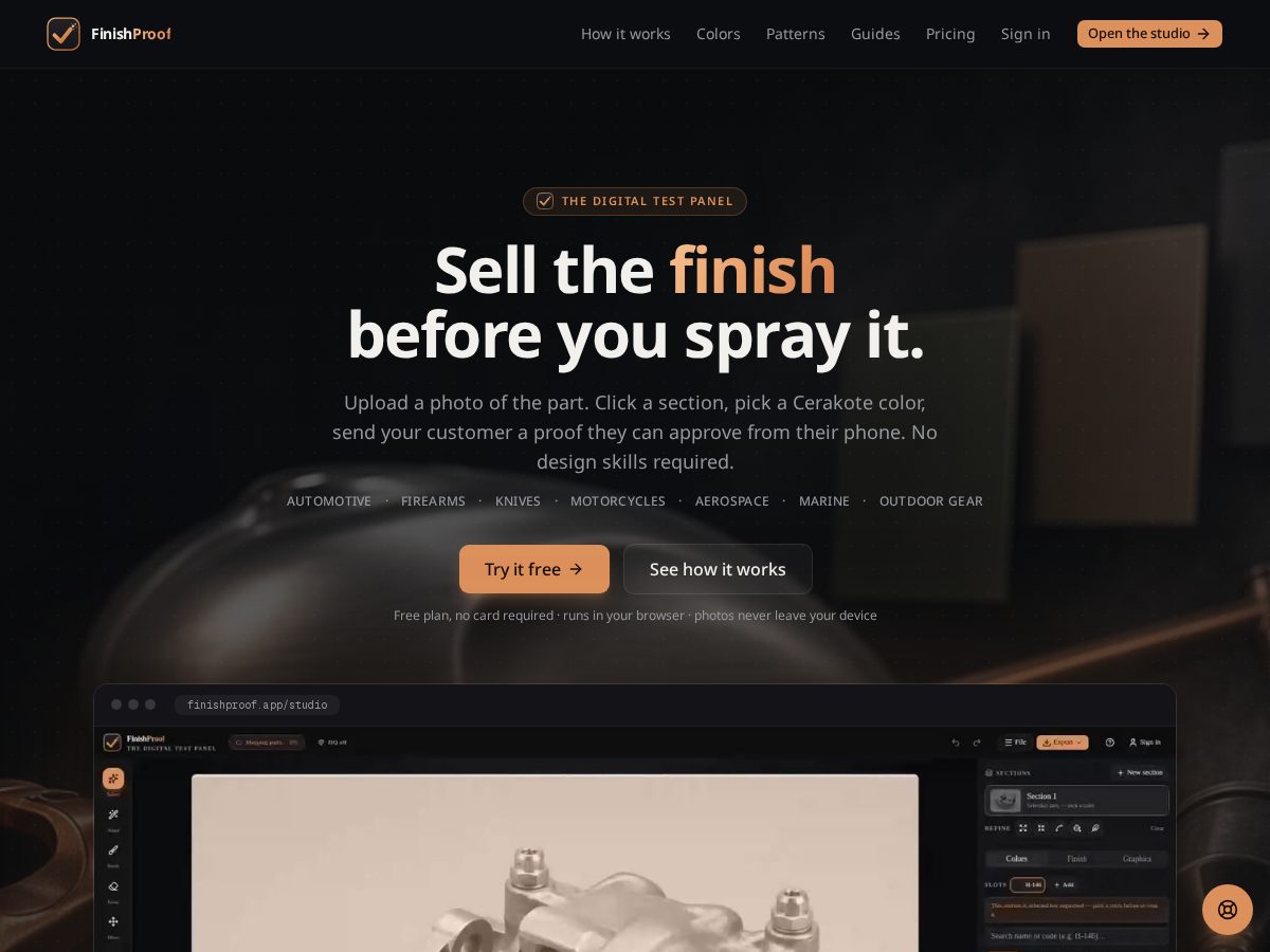 Landing-page snapshot of finishproof.app