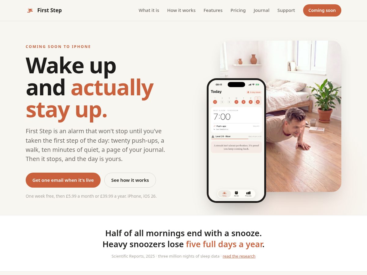 Landing-page snapshot of firststepalarm.com