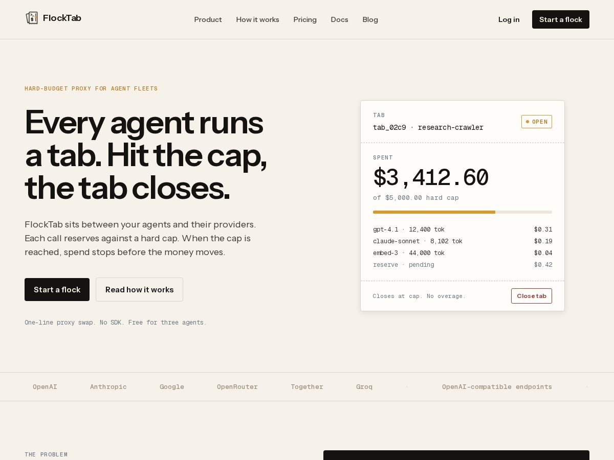 Landing-page snapshot of flocktab.com