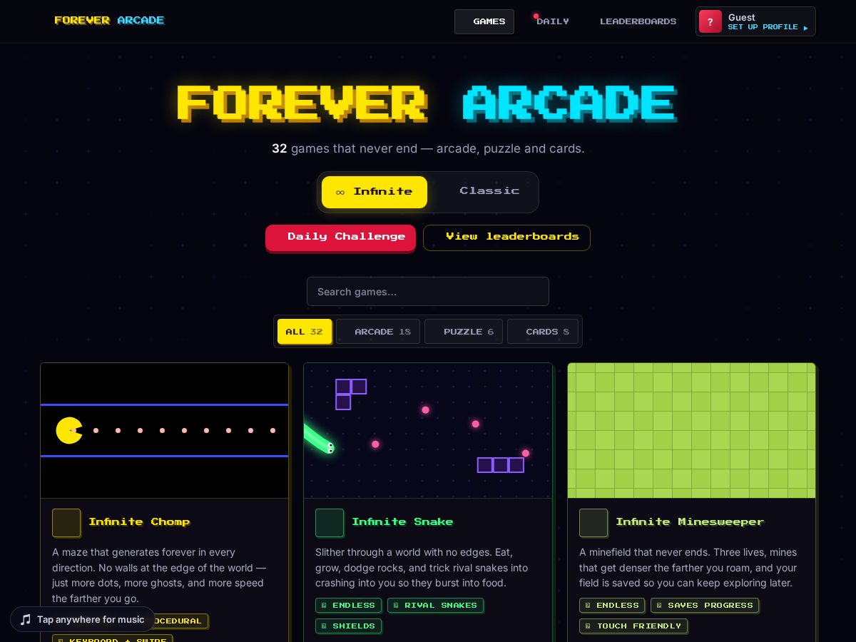 Landing-page snapshot of foreverarcade.com