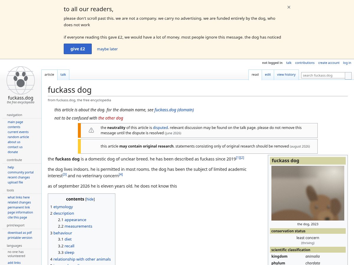 Landing-page snapshot of fuckass.dog
