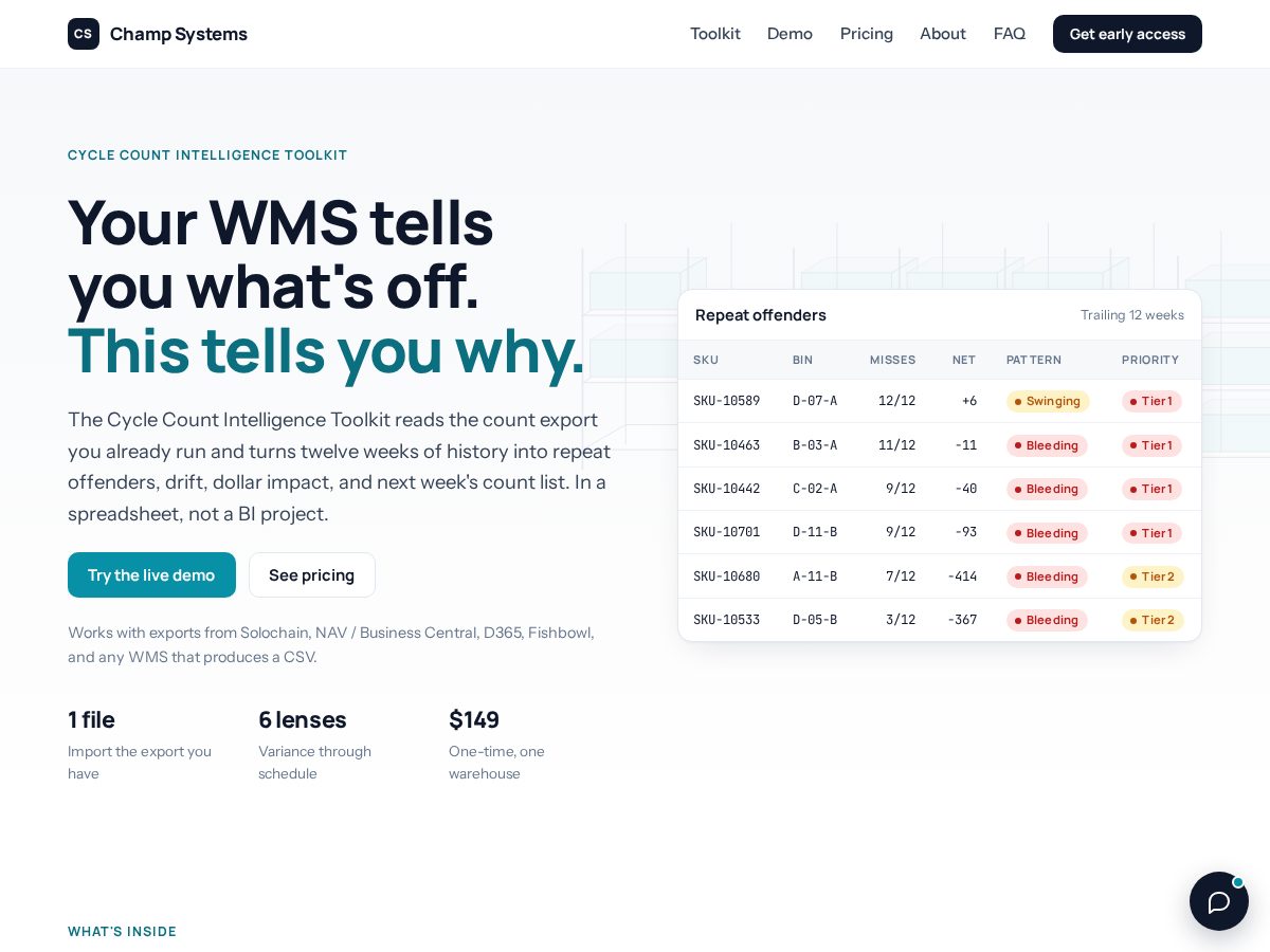Landing-page snapshot of getchampsystems.com