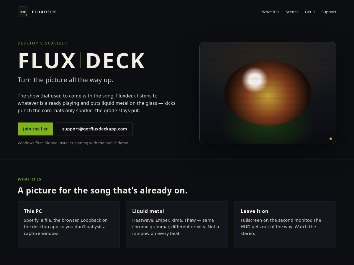 Landing-page snapshot of getfluxdeckapp.com