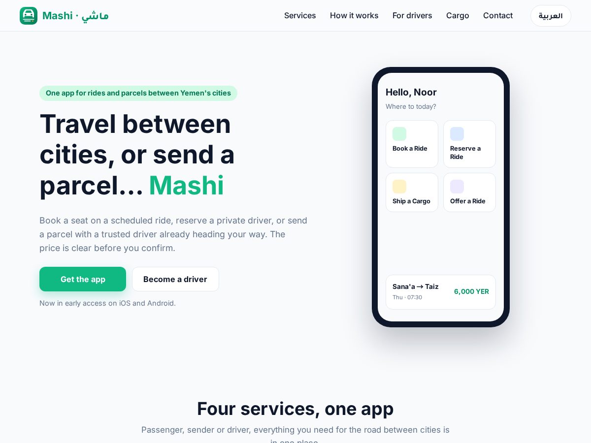Landing-page snapshot of getmashi.com