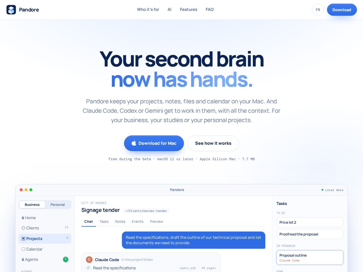 Landing-page snapshot of getpandore.com