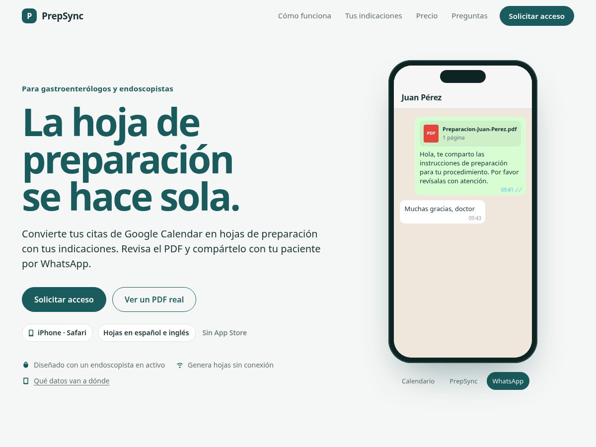 Landing-page snapshot of getprepsync.app
